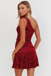 Midnight Aura One Shoulder Mini Dress Wine